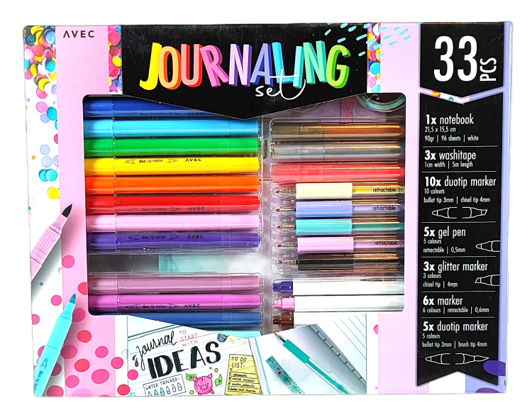 Zestaw do planowania z kolorowymi markerami, długopisami i notatnikiem