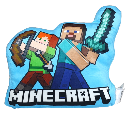 Niebieska poduszka kształtka Minecraft Alex i Steve 35 x 32 cm