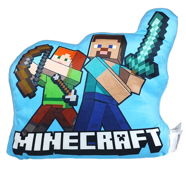 Niebieska poduszka kształtka Minecraft Alex i Steve 35 x 32 cm