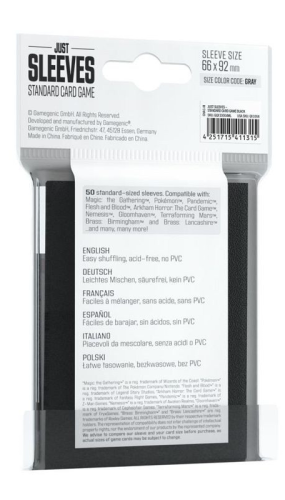 Koszulki na karty Gamegenic: Just Sleeves - (66x92 mm), Czarne, 50 sztuk