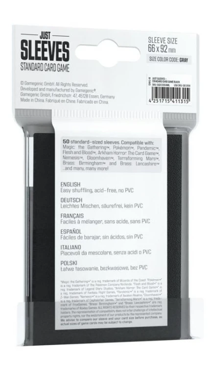 Koszulki na karty Gamegenic: Just Sleeves - (66x92 mm), Czarne, 50 sztuk