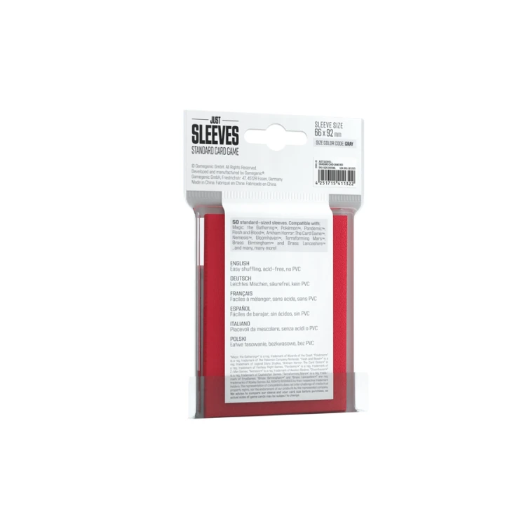 Koszulki na karty Gamegenic: Just Sleeves - (66x92 mm), Czerwone, 50 sztuk