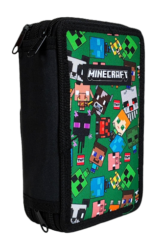 Zielony piórnik 3-komorowy z wyposażeniem - Minecraft Characters 20 x 13 x 6.5 cm