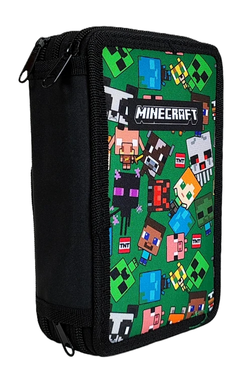 Zielony piórnik 3-komorowy z wyposażeniem - Minecraft Characters 20 x 13 x 6.5 cm