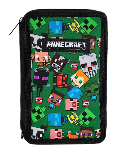 Zielony piórnik 3-komorowy z wyposażeniem - Minecraft Characters 20 x 13 x 6.5 cm