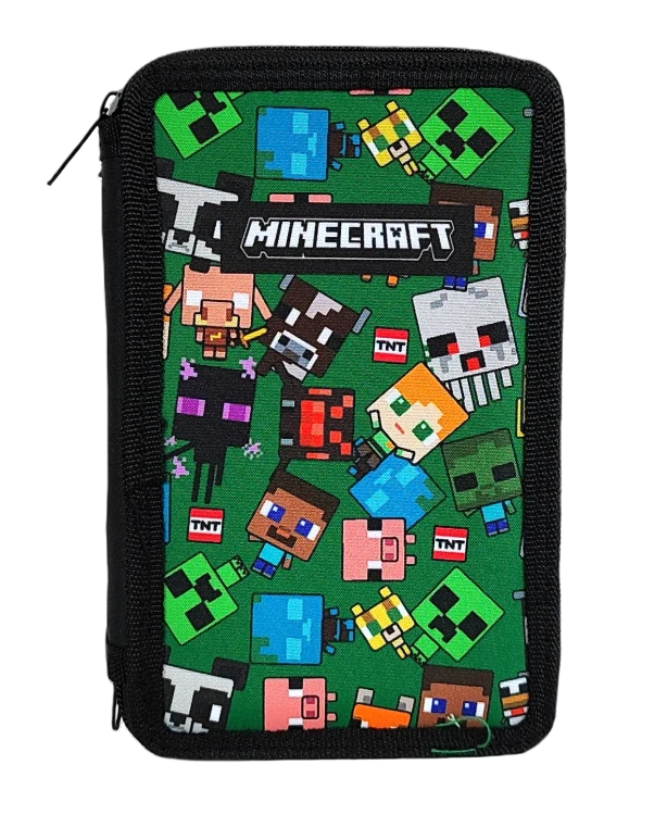 Zielony piórnik 3-komorowy z wyposażeniem - Minecraft Characters 20 x 13 x 6.5 cm