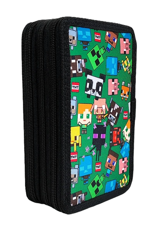 Zielony piórnik 3-komorowy z wyposażeniem - Minecraft Characters 20 x 13 x 6.5 cm