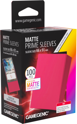 Koszulki na karty Gamegenic: Matte Prime Sleeves (66x91 mm) - Red - 100 sztuk.