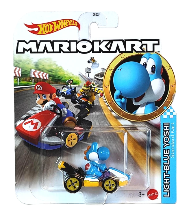 Hot Wheels Mario Kart -Light-Blue Yoshi Standard Kart