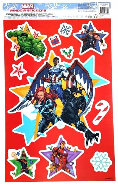 Arkusz świątecznych naklejek na okno Marvel Avengers. 48 x 29 cm.