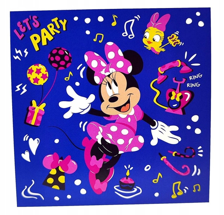 Zaproszenia urodzinowe z kopertami Disney Myszka Minnie 12 x 12 cm