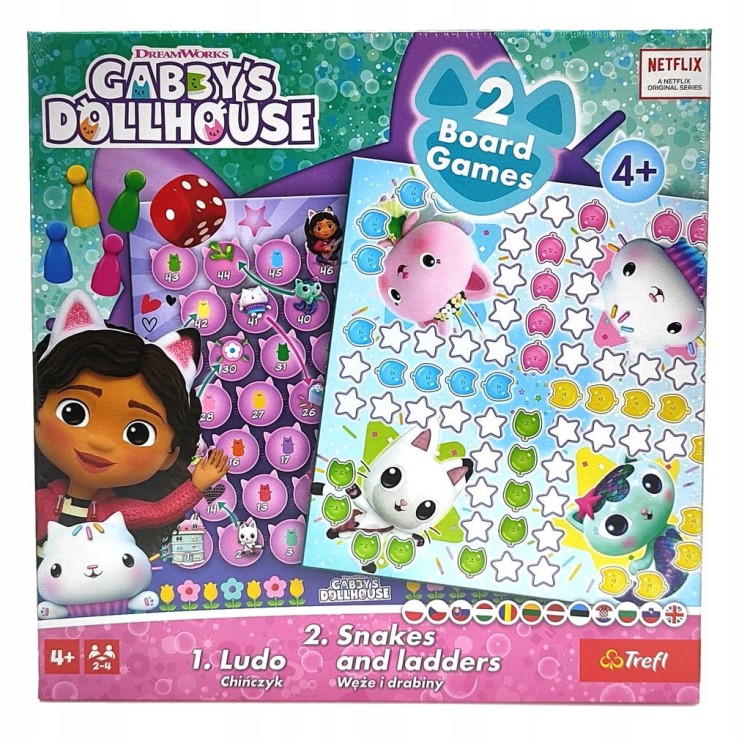 Klasyczna gra 2w1 Chińczyk / Węże i drabiny - Koci Domek Gabi