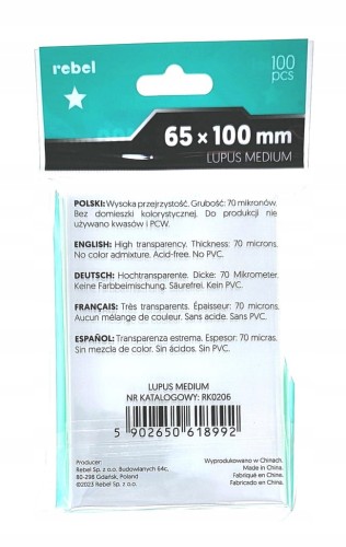 Koszulki na karty Rebel (65x100 mm) Lupus Medium 100 szt.
