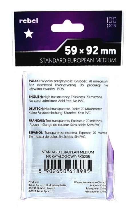 Koszulki na karty Rebel (59x92 mm) Aquila Standard European Medium 100 szt.