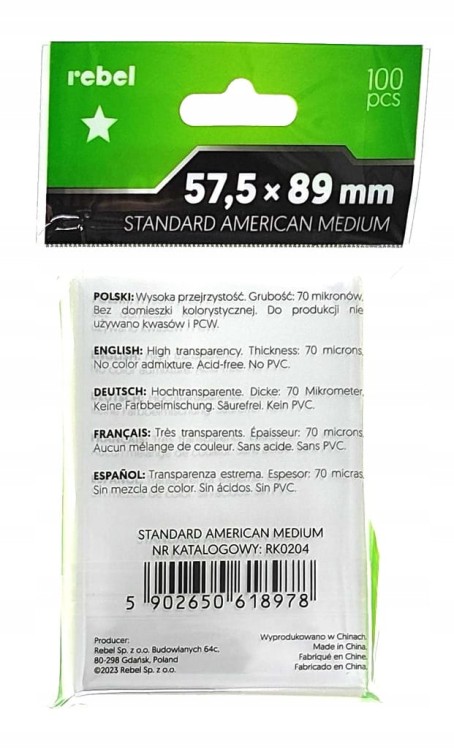 Koszulki na karty Rebel (57,5x89 mm) Orion Standard American Medium 100 szt