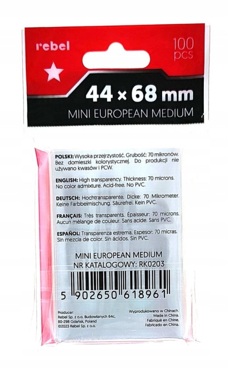 Koszulki na karty Rebel (44x68 mm) Ara Mini European Medium - 100 sztuk