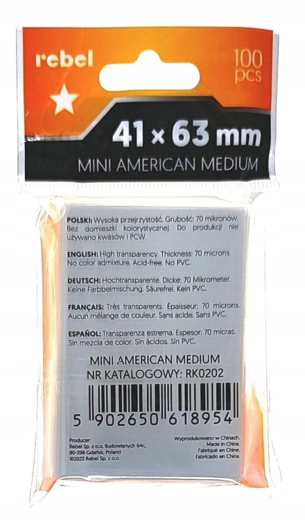 Koszulki na karty Rebel (41x63 mm) Lyra Mini American Medium - 100 sztuk