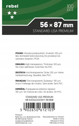 Koszulki na karty Rebel (56x87 mm) Crater Standard USA Premium 100 szt