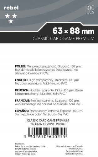 Koszulki na karty Rebel (63x88 mm) Corvus Classic Card Game Premium 100 szt