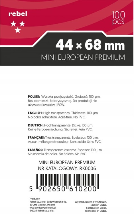 Koszulki na karty Rebel (44x68 mm) Ara Mini European Premium - 100 sztuk