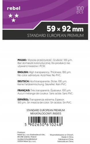 Koszulki na karty Rebel (59x92 mm) Aquila Standard European Premium 100 szt