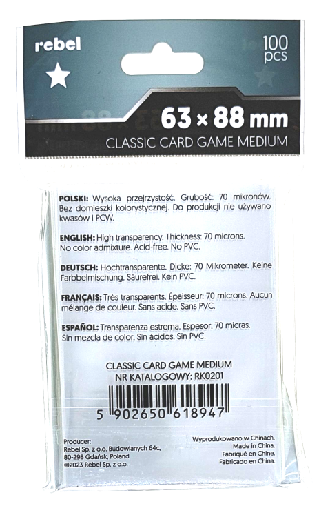 Koszulki na karty Rebel (63x88 mm) Corvus Classic Card Game Medium 100 szt.