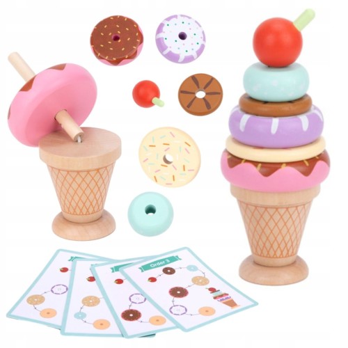 Woopie Green Drewniane lody - układanka Montessori cukiernia dla dzieci.
