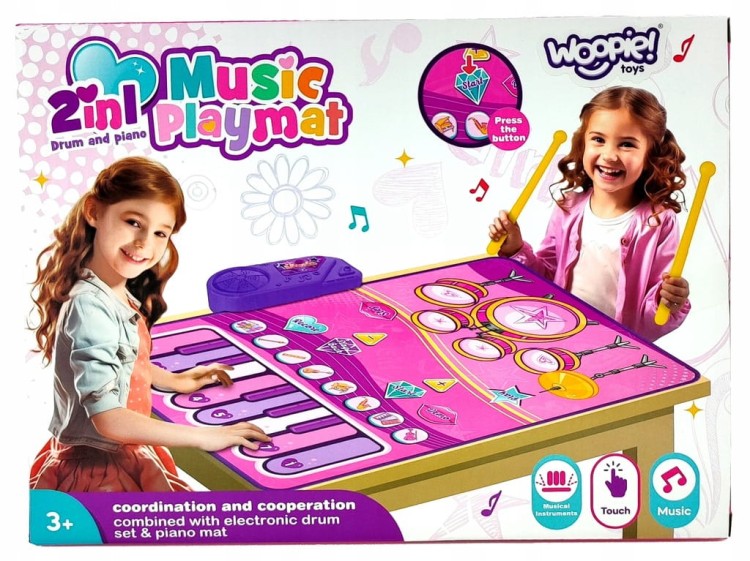 WOOPIE Duża mata muzyczna 2w1 perkusja interaktywna pianino.