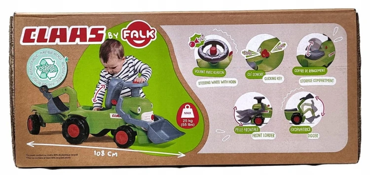 FALK Traktorek Claas jeździk z przyczepką, ładowarką i łyżką