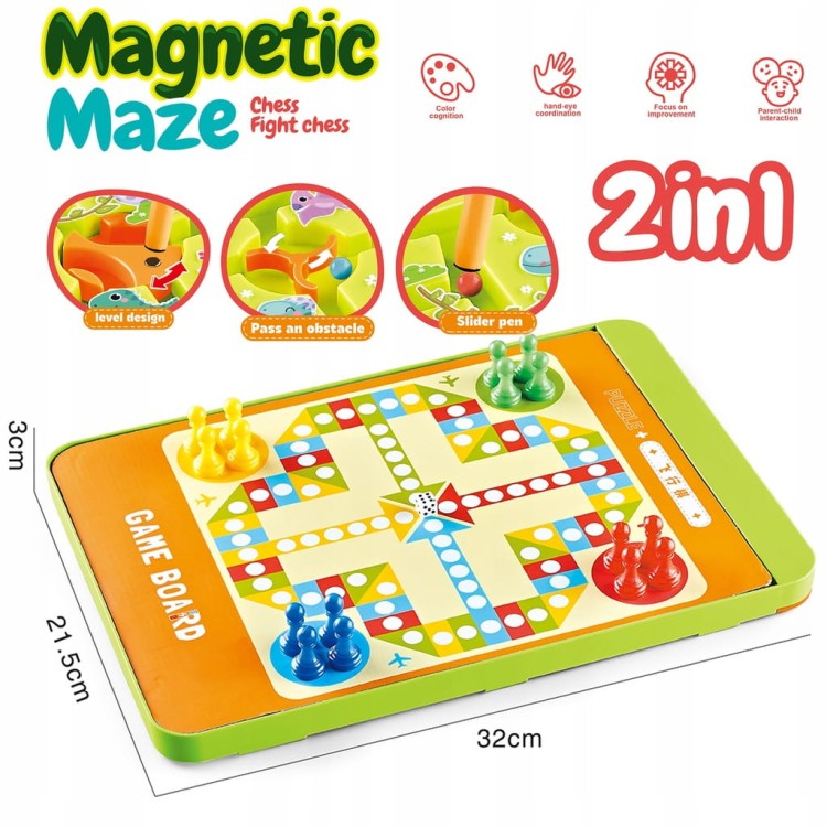 WOOPIE 2w1 Magnetyczny labirynt dinozaury + Gra chińczyk