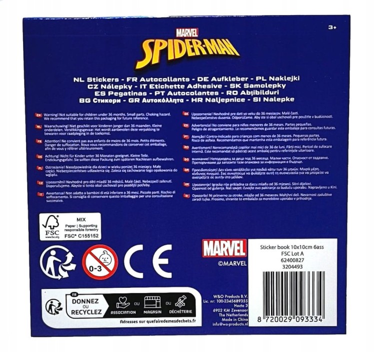 Mini książeczka z naklejkami Marvel Spider-Man 10 x 10 cm.