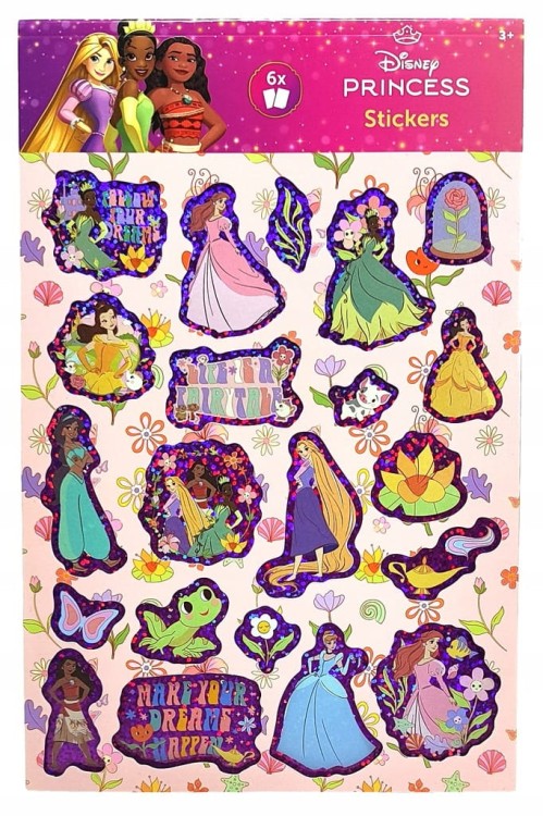 Naklejki holo Disney Księżniczki - 6 arkuszy.