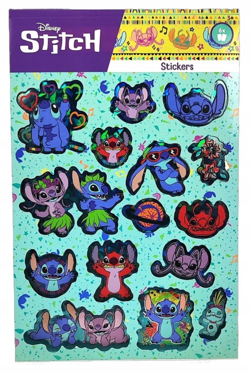 Naklejki holo Disney Stitch - 6 arkuszy.