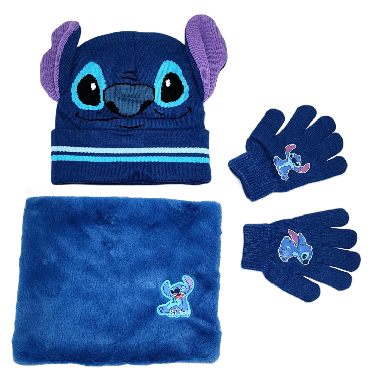 Pakiet zimowy czapka + rękawiczki + komin Disney Stitch.
