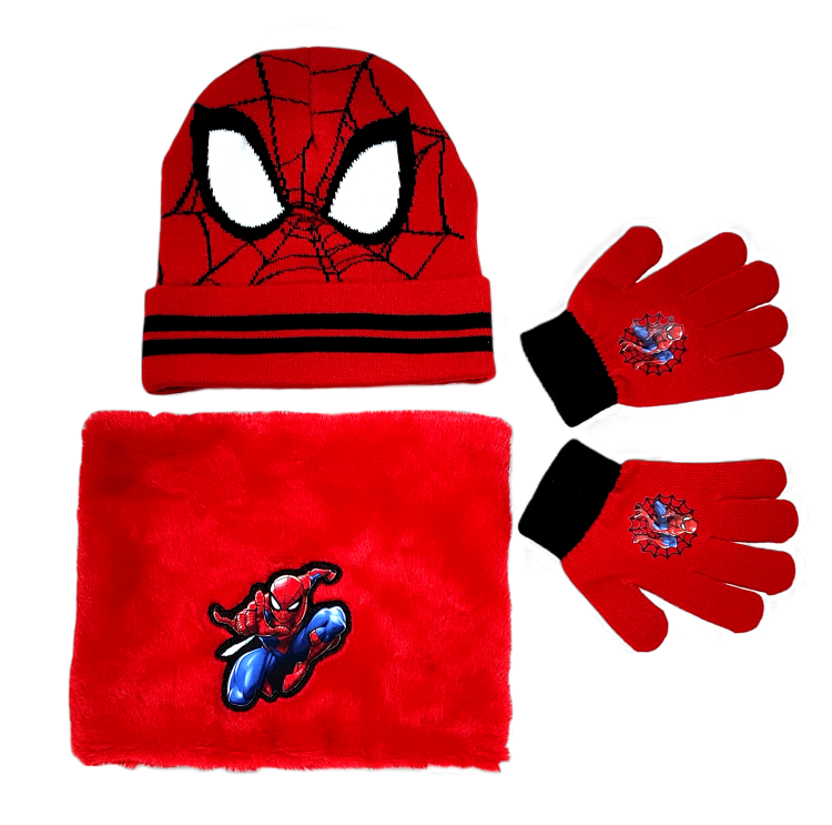 Pakiet zimowy: Czerwona czapka + rękawiczki + komin Spider-Man.