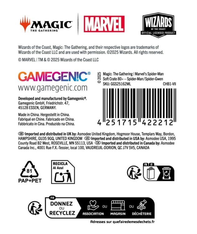 Gamegenic: Magic the Gathering - Marvel's Spider-Man - Soft Crate 80+ - Spider-Man