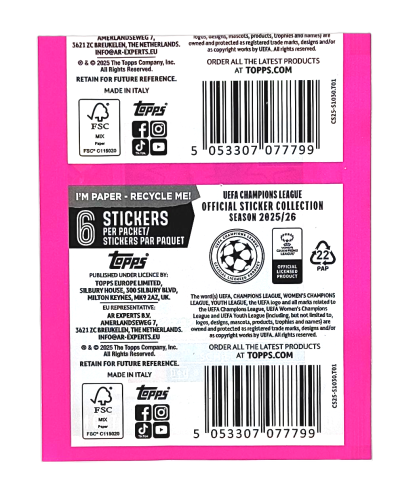 Kolekcja naklejkowa Champions League 2026 S&A Saszetka z naklejkami