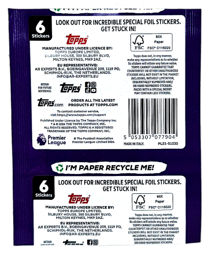 Kolekcja naklejkowa Premier League 2026 - saszetka