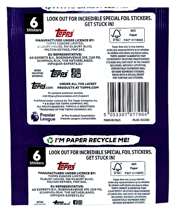 Kolekcja naklejkowa Premier League 2026 - saszetka