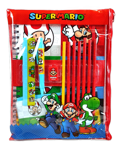 Zestaw artykułów szkolnych w dużej saszetce A4 - Super Mario.