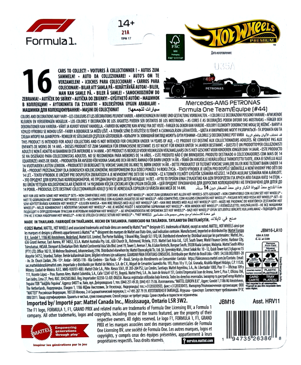 Hot Wheels Premium Formuła 1 Mercedes-AMG Petronas 2024.