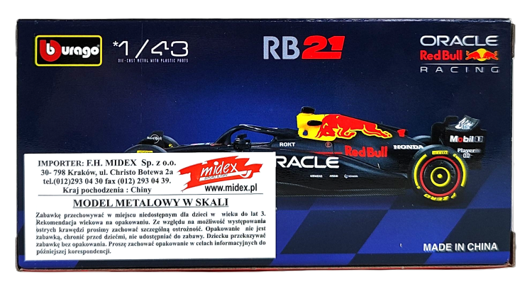 Bburago 1:43 BOLID F1 Red Bull Racing RB21 Verstappen Bahrajn GP