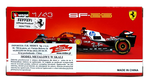 Bburago 1:43 BOLID F1 Ferrari SF-25 Melbourne GP 2025 Leclerc