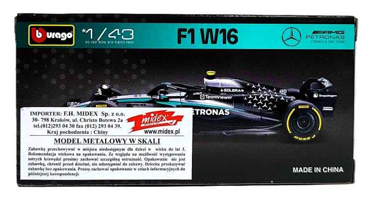 Bburago 1:43 BOLID F1 Mercedes AMG W16 2025 Kimi Antonelli